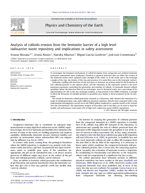 (PDF) Analysis of colloids erosion from the bentonite barrier of a high ...