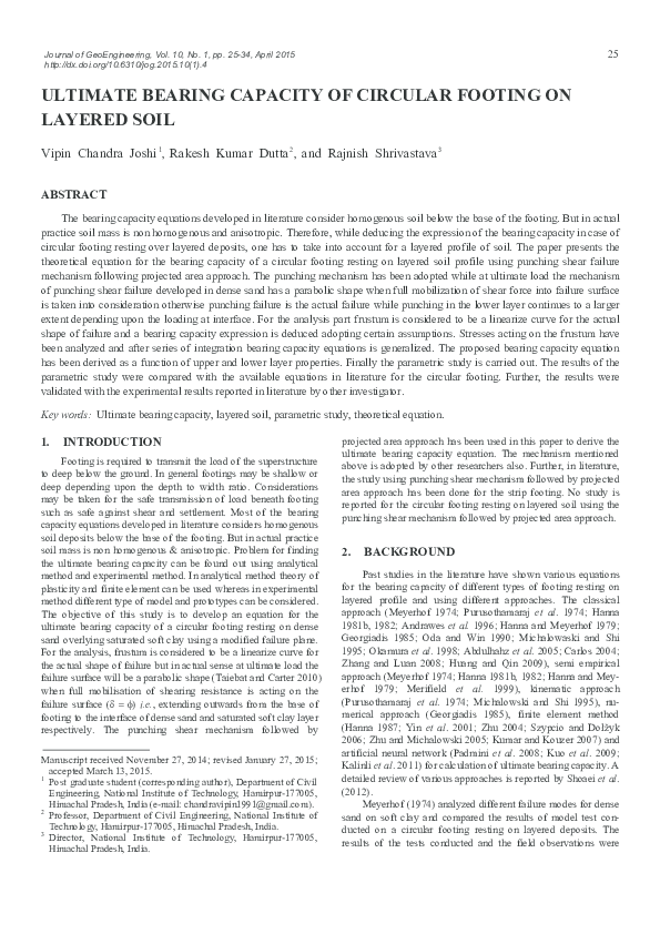 (PDF) ULTIMATE BEARING CAPACITY OF CIRCULAR FOOTING ON LAYERED SOIL