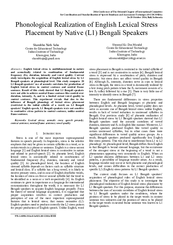 (PDF) Phonological Realization of English Lexical Stress Placement by