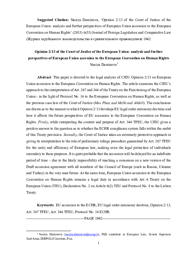 (PDF) Opinion 2/13 of the Court of Justice of the European Union ...