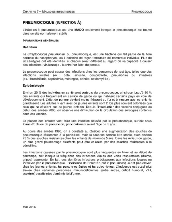 (PDF) PNEUMOCOQUE (INFECTION À