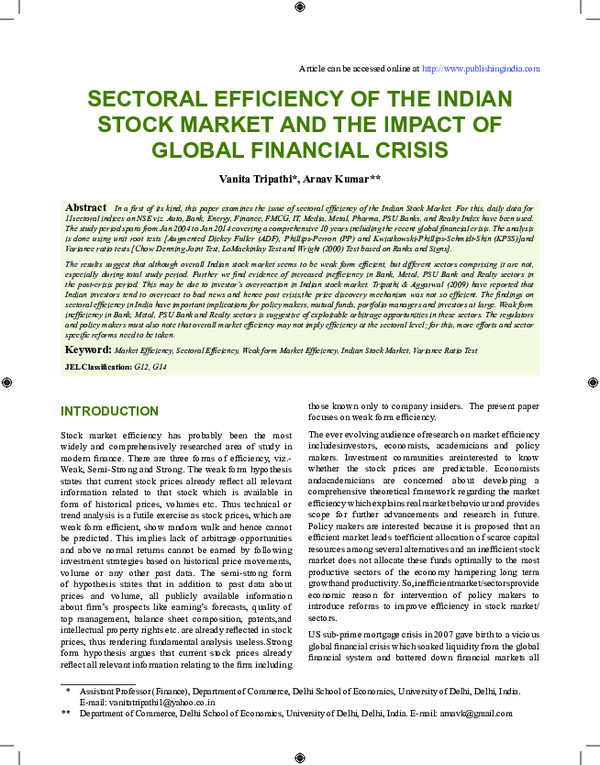 (PDF) Sectoral efficiency of the indian Stock Market and the iMpact of ...
