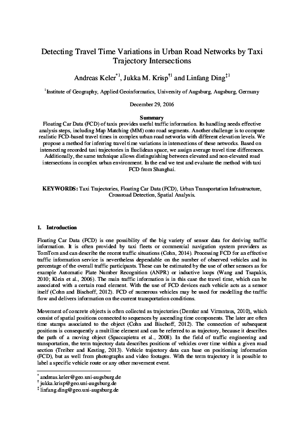 (PDF) Detecting Travel Time Variations in Urban Road Networks by Taxi ...