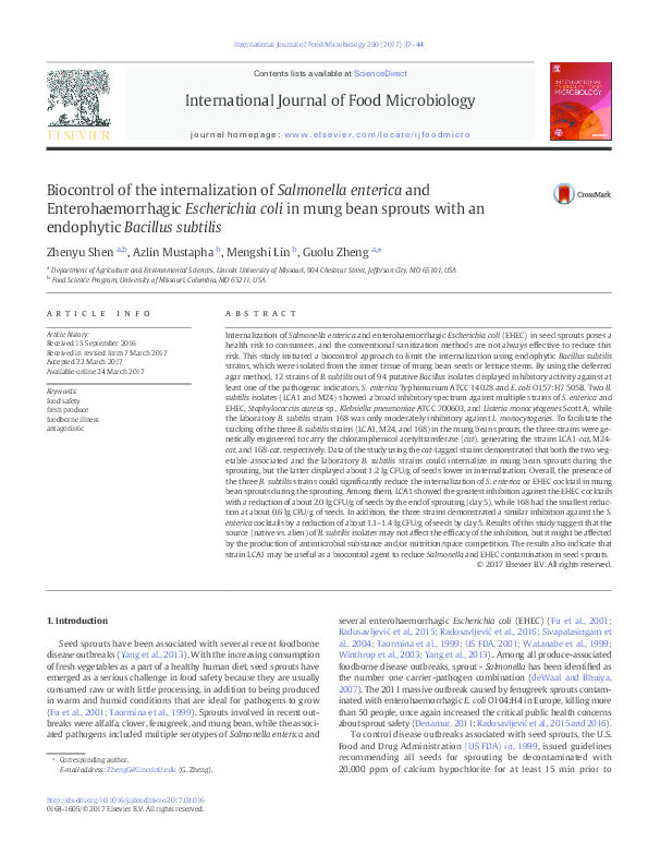 (PDF) Biocontrol of the internalization of Salmonella enterica and