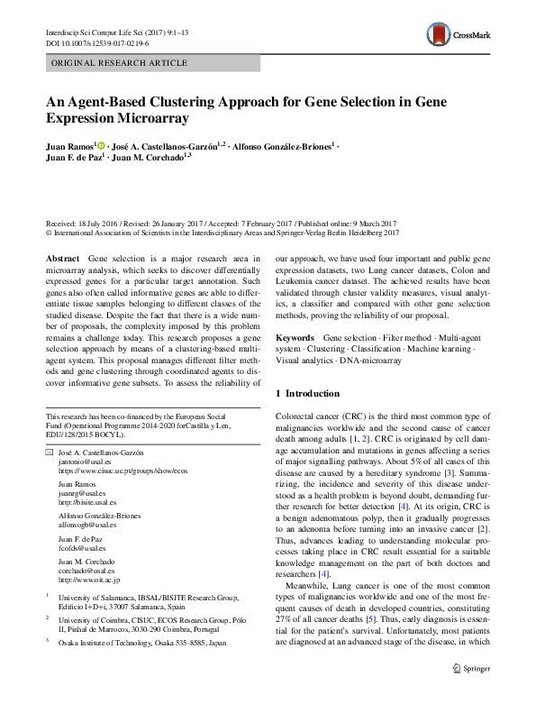 (PDF) An Agent‑Based Clustering Approach for Gene Selection in Gene ...