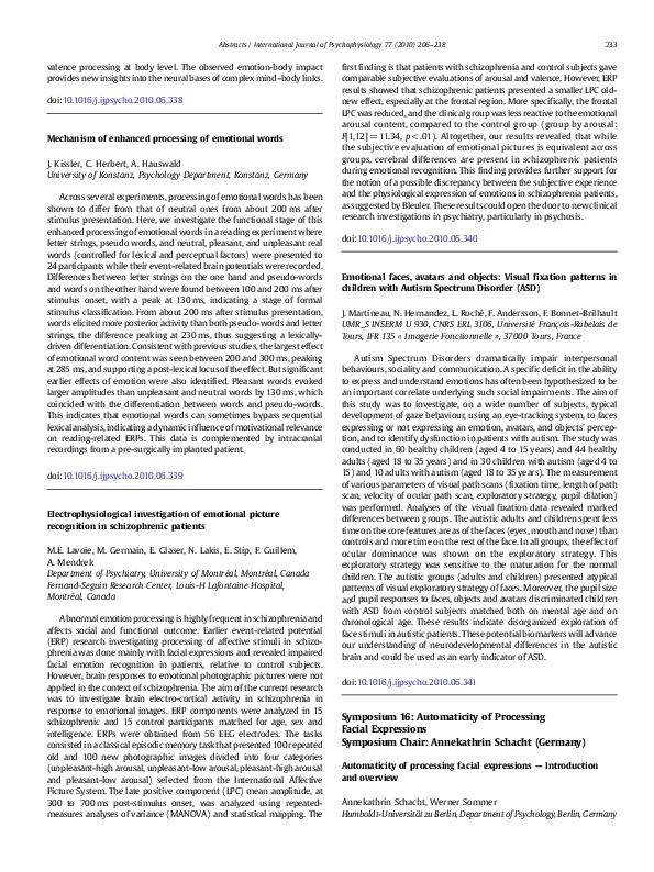 (PDF) Emotional faces, avatars and objects: Visual fixation patterns in ...