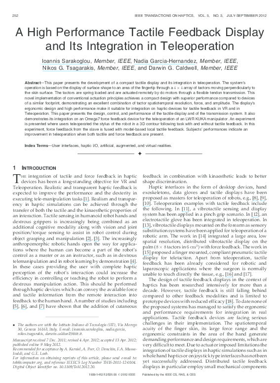 (PDF) A High Performance Tactile Feedback Display and Its Integration ...