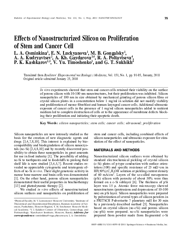 (PDF) Effects of Nanostructurized Silicon on Proliferation of Stem and ...