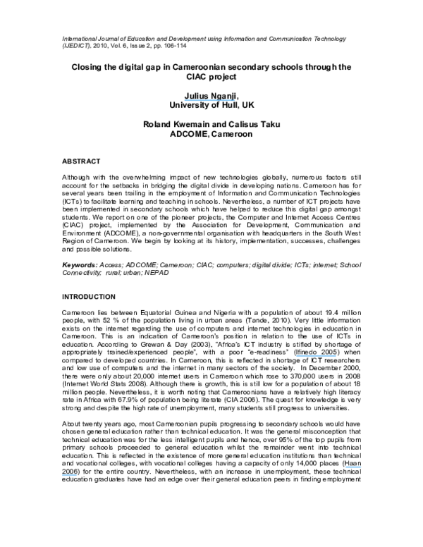(PDF) Closing the digital gap in Cameroonian secondary schools through ...