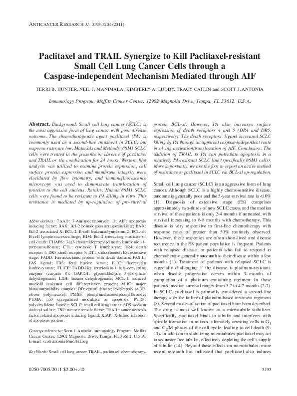 (PDF) Paclitaxel and TRAIL Synergize to Kill Paclitaxelresistant Small
