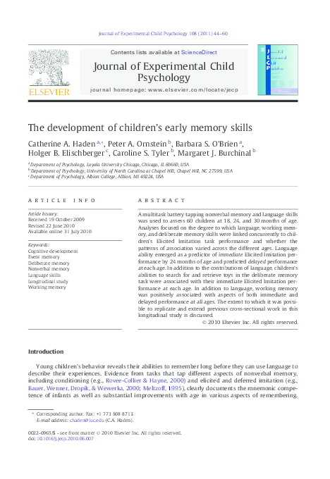 (PDF) The Development of Children's Early Memory Skills