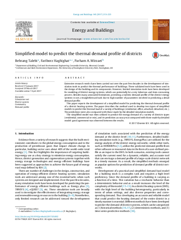 (PDF) Simplified model to predict the thermal demand profile of districts