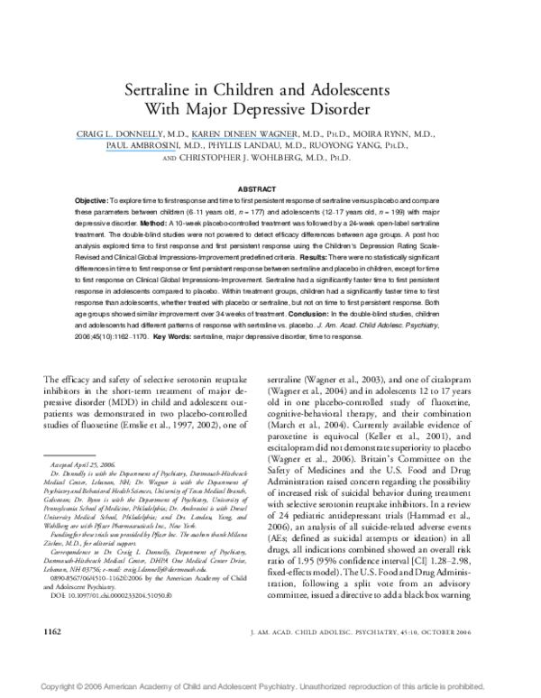 (PDF) Sertraline in Children and Adolescents With Major Depressive Disorder