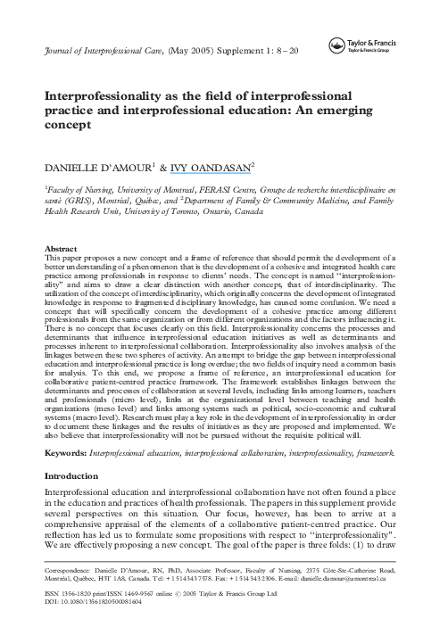 (PDF) Interprofessionality as the field of interprofessional practice ...