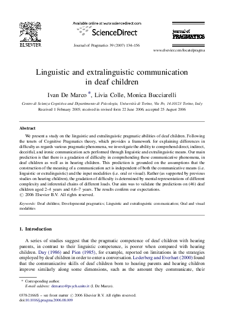 (PDF) Linguistic and extralinguistic communication in deaf children