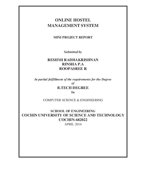 Hostel management system project report pdf image