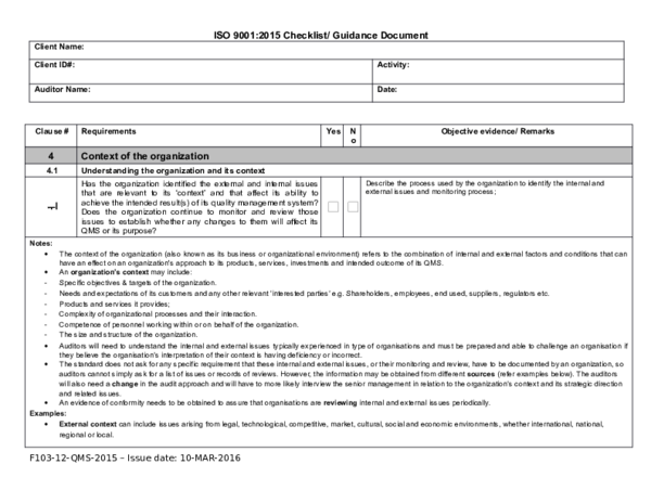 (DOC) Clause # Requirements Yes No Objective evidence/ Remarks