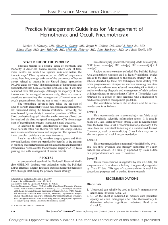 (PDF) Practice Management Guidelines for Management of Hemothorax and