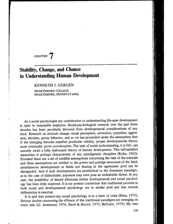 (PDF) Stability Change and Chance in Understanding Human Development