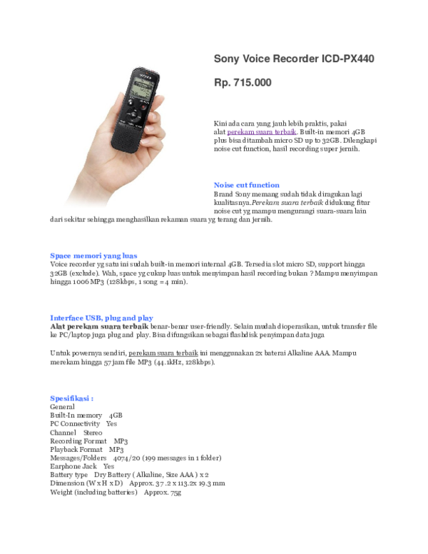 (DOC) Sony Voice Recorder ICDPX440 Herman Lubis Academia.edu