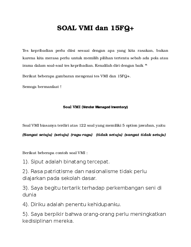 Doc Soal Vmi Dan 15fq Murni Fitria Academia Edu