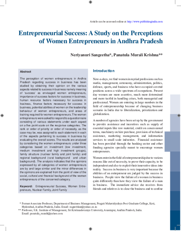 (PDF) Entrepreneurial Success: A Study on the Perceptions of Women ...