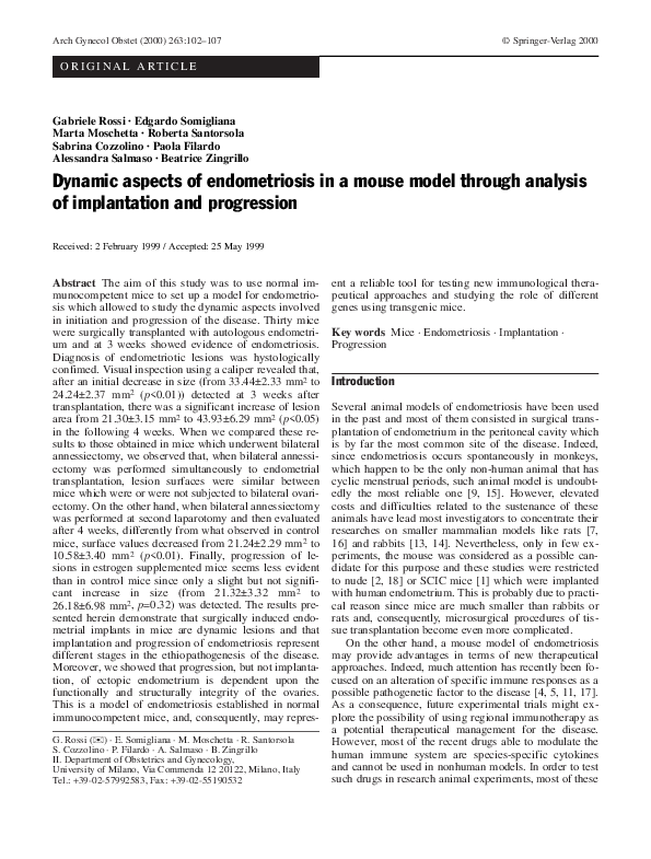 (PDF) Dynamic aspects of endometriosis in a mouse model through ...