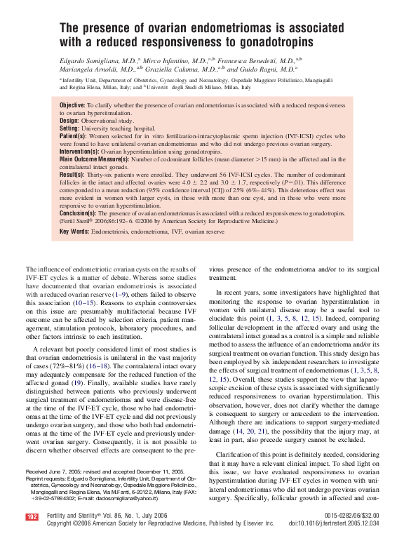 (PDF) The presence of ovarian endometriomas is associated with a ...