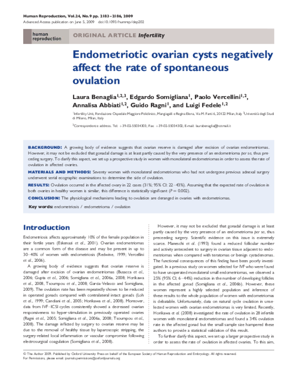(PDF) Endometriotic ovarian cysts negatively affect the rate of spontaneous ovulation Edgardo
