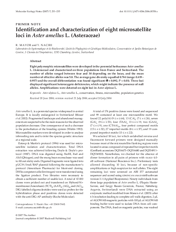 (PDF) Identification and characterization of eight microsatellite loci ...