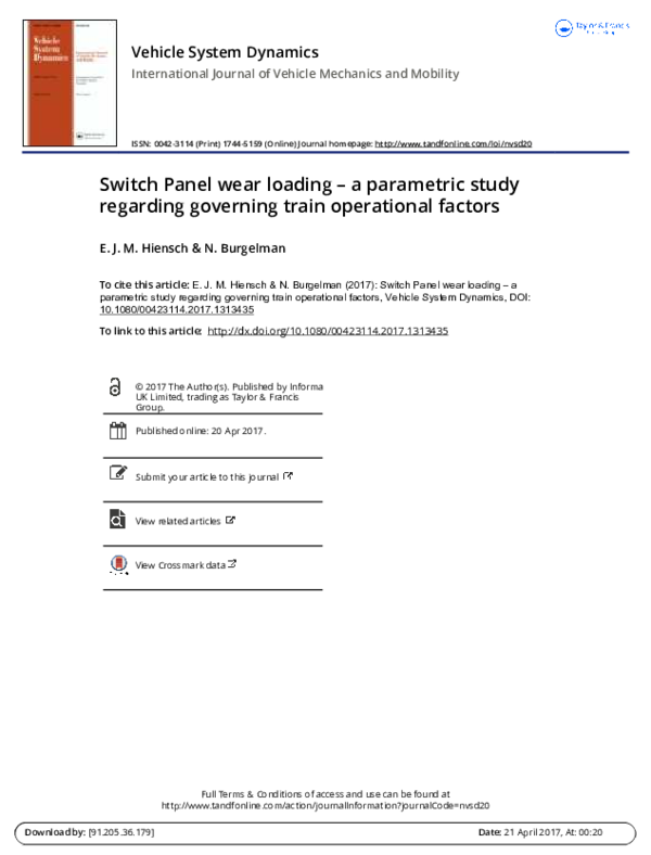(PDF) Vehicle System Dynamics International Journal of Vehicle