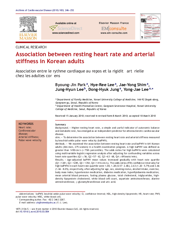(PDF) Association between resting heart rate and arterial stiffness in ...