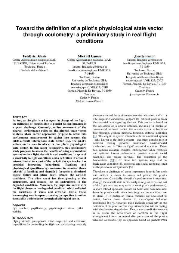 (PDF) Toward the definition of a pilot's physiological state vector ...