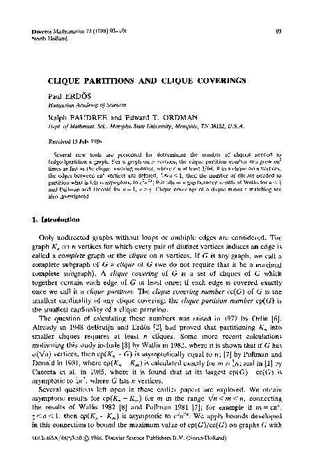 (PDF) Clique partitions and clique coverings