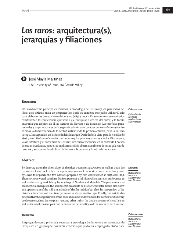 (PDF) 'Los Raros' de Rubén Darío: Arquitecturas, jerarquías ...