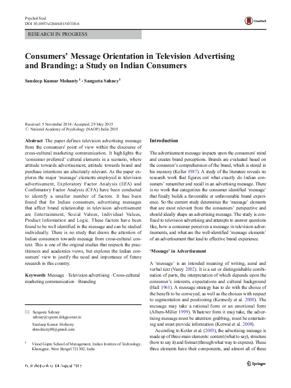 (PDF) Consumers' Message Orientation in Television Advertising and