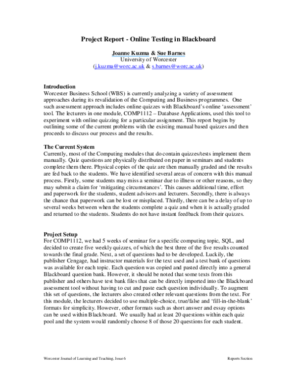 (PDF) Project Report -Online Testing in Blackboard