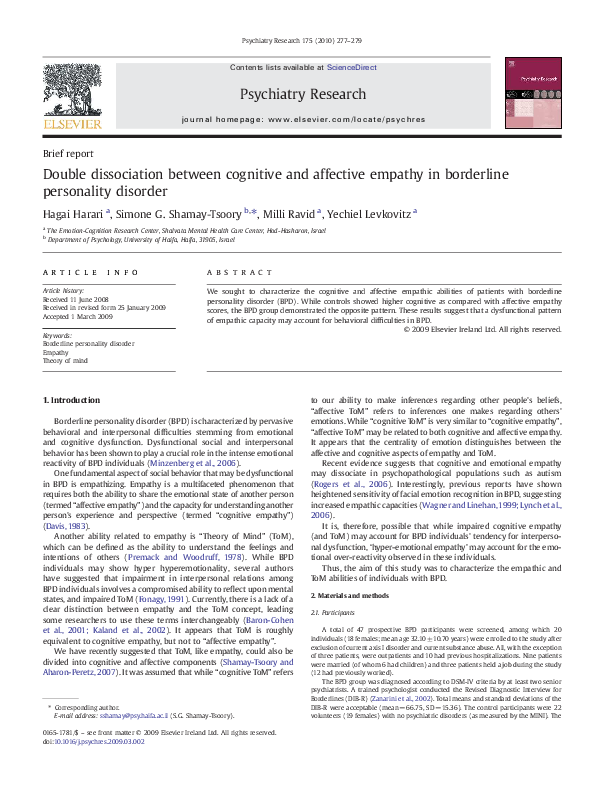 (PDF) Double dissociation between cognitive and affective empathy in ...