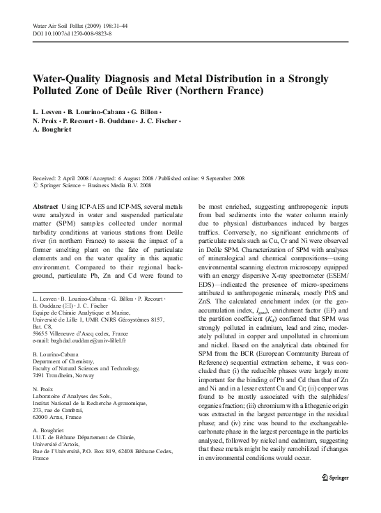 (PDF) WaterQuality Diagnosis and Metal Distribution in a Strongly