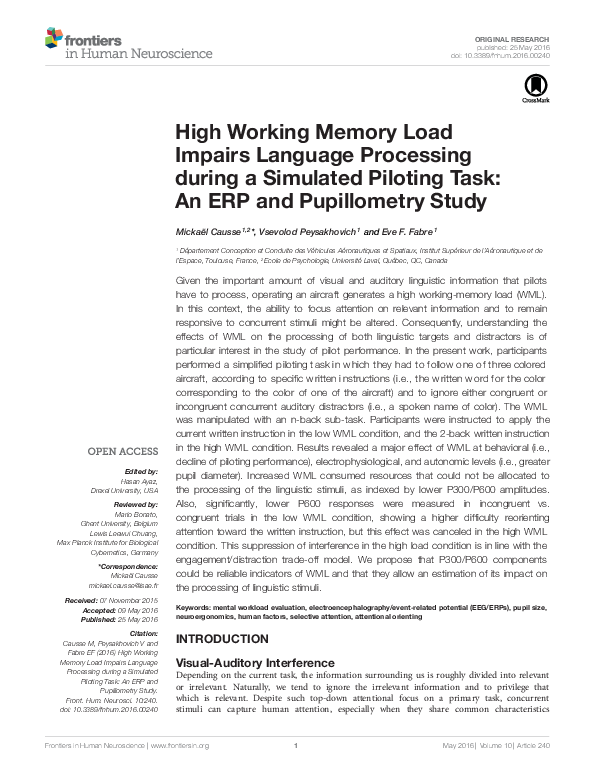(PDF) High Working Memory Load Impairs Language Processing during a ...