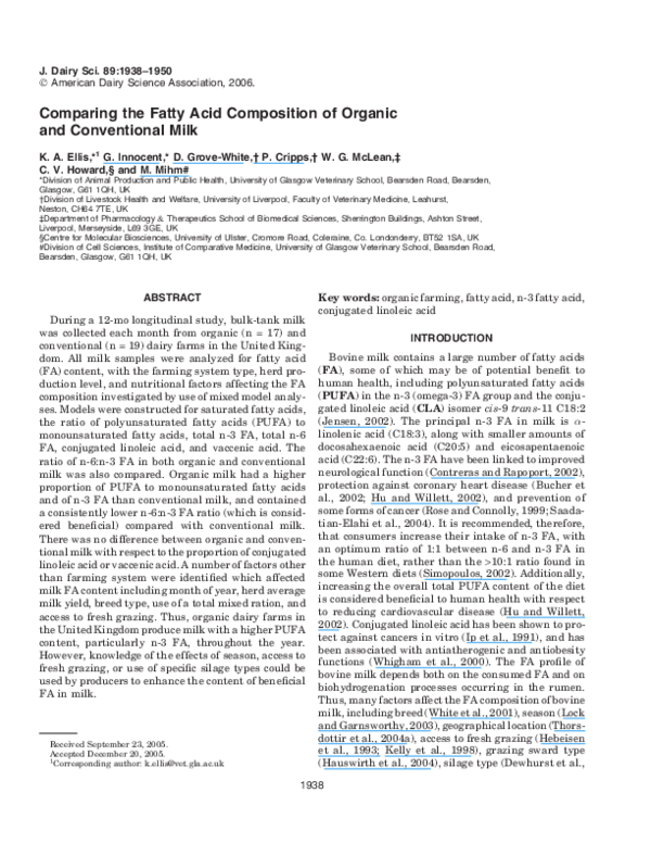 (PDF) Comparing the fatty acid composition of organic and conventional milk