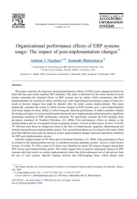 (PDF) Organizational performance effects of ERP systems usage: The ...