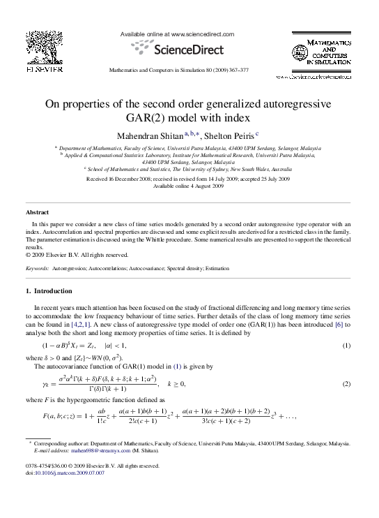 (PDF) On properties of the second order generalized autoregressive GAR ...