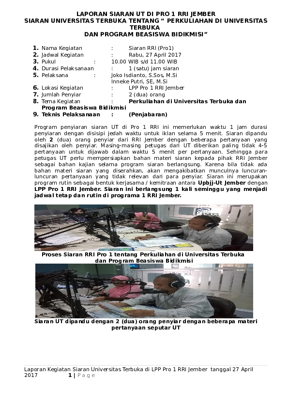 (DOC) 27042017 LAPORAN SIARAN UT DI PRO 1 RRI JEMBER.docx