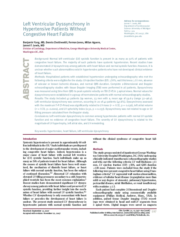 (PDF) Left Ventricular Dyssynchrony in Hypertensive Patients Without ...