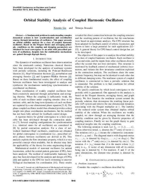 (PDF) Orbital stability analysis of coupled harmonic oscillators