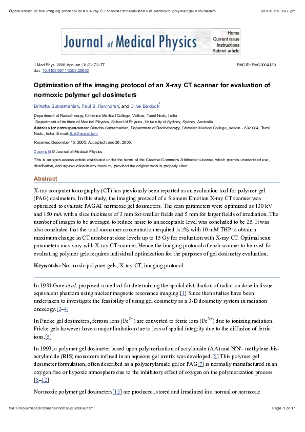 (PDF) Optimization of the imaging protocol of an X-ray CT scanner for ...