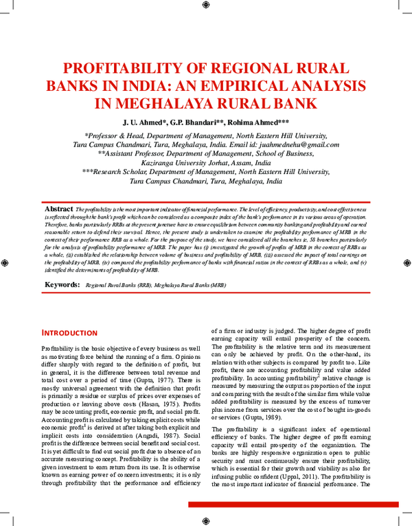 (PDF) Profitability of regional rural banks in india: an emPirical ...