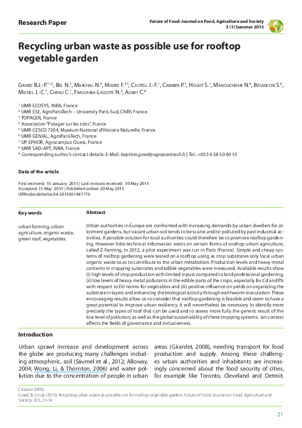 (PDF) Recycling urban waste as possible use for rooftop vegetable garden