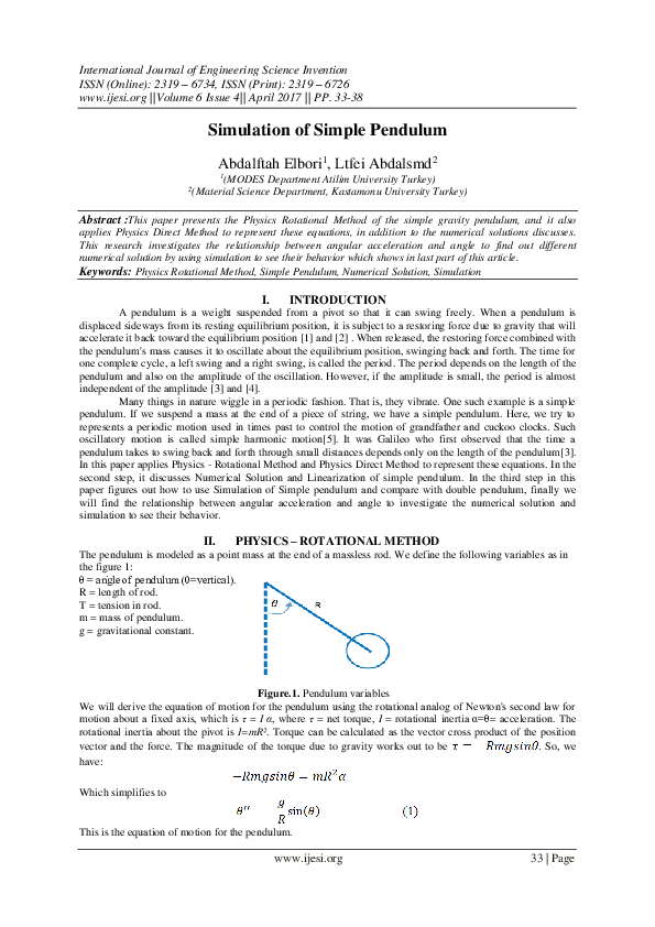 (PDF) Simulation of Simple Pendulum